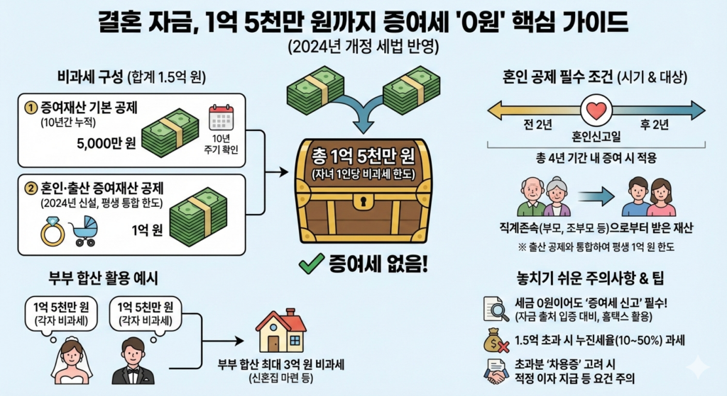 결혼자금_1억5천만 원 까지 증여세 0원 내는법